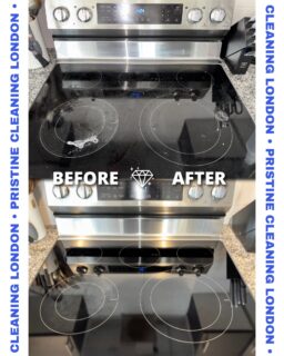 London, we all know the struggle of hard water stains! ✨ Check out this stovetop transformation. We banished those stubborn white rings and baked-on grime to reveal a mirror-like shine. Let Pristine Cleaning London handle the toughest scrubbing so you can focus on the fun!

#BeforeandAfter #CleaningTransformation #CleaningTips #LondonOntario